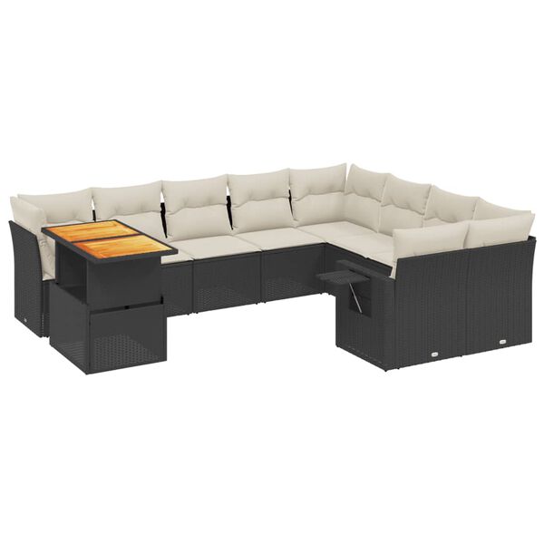 vidaXL 10-delige Loungeset met kussens poly rattan zwart