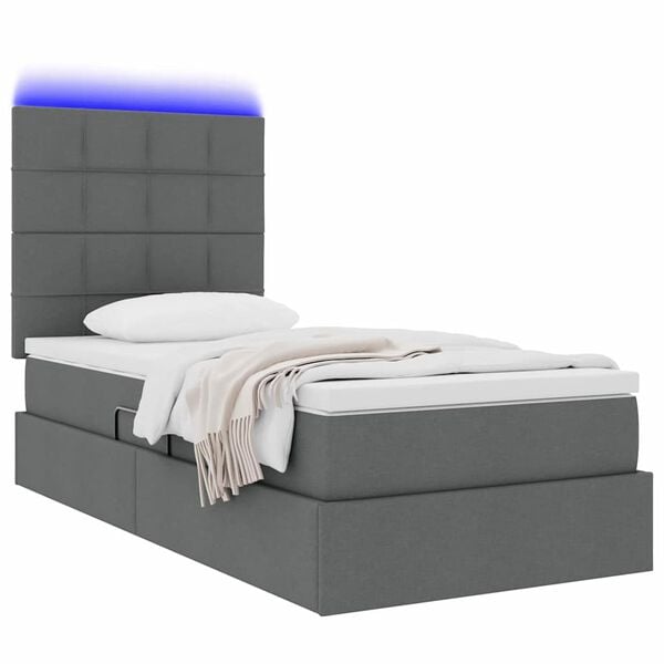 vidaXL Opbergbed met LED met matras Donkergrijs 90 x 190 cm Polyester