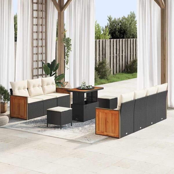 vidaXL Tuin Sofa Set 10 pcs Zwart en Crème poly rattan