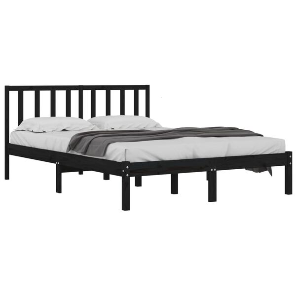 vidaXL Bedframe massief grenenhout zwart 140x190 cm