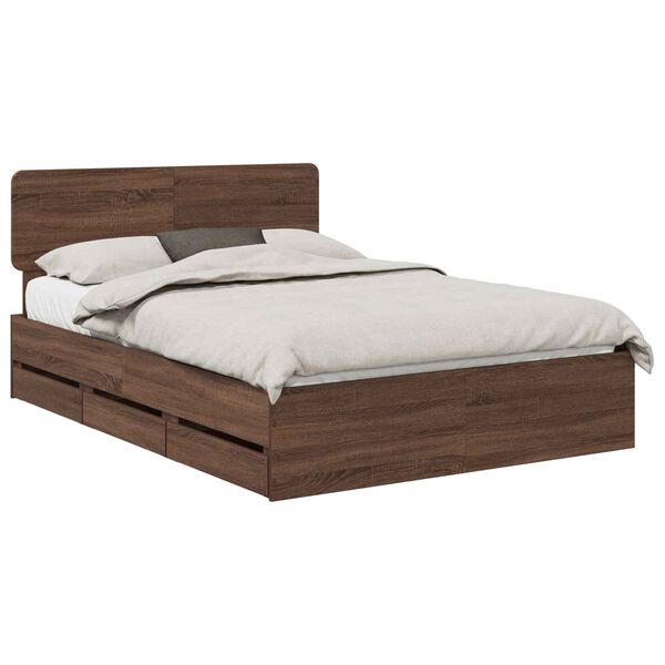 vidaXL Bedframe met lade Bruine eik 150 x 200 cm Geconstrueerd hout