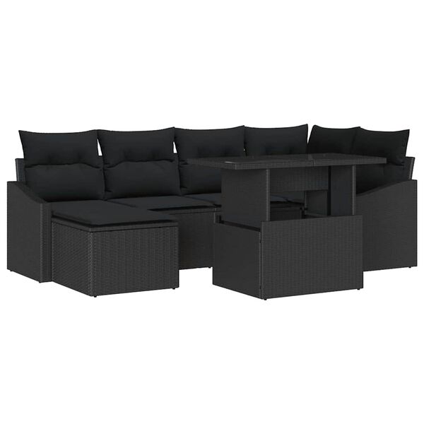 vidaXL Tuin Sofa Set 7 pcs Zwart Poly Rattan en Poedergecoat Staal