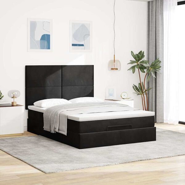 vidaXL Ottoman bed met matrassen en LED's 140x190cm fluweel zwart