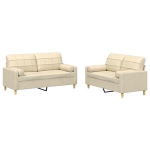 vidaXL 2-delige Loungeset met kussens stof cr&egrave;mekleurig