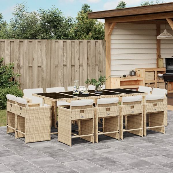 vidaXL 13-delige Tuinset met kussens poly rattan beige