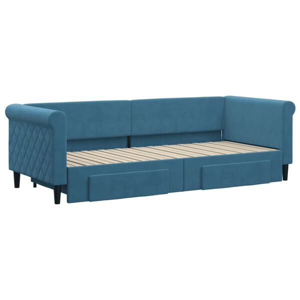 vidaXL Slaapbank met onderschuifbed en lades 80x200 cm fluweel blauw
