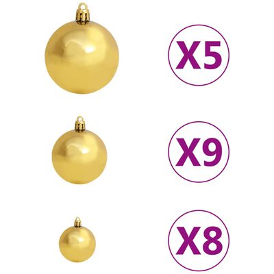 vidaXL Kunstkerstboom met verlichting en kerstballen smal 120 cm goud