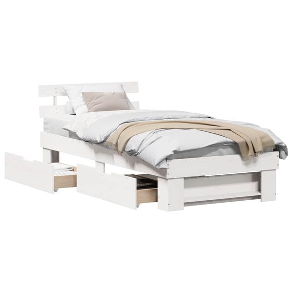 vidaXL Bedframe met hoofdeinde Wit 90 x 190 cm Massief grenenhout