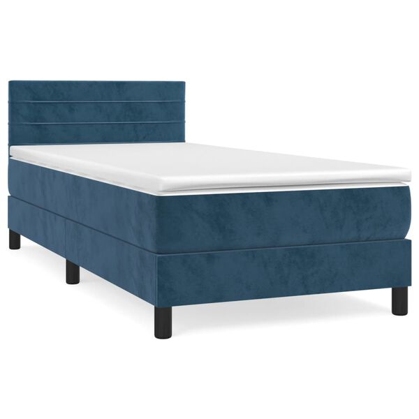 vidaXL Boxspring met matras fluweel donkerblauw 90x190 cm