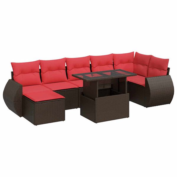 vidaXL 8-delige Loungeset met kussens poly rattan acacia bruin