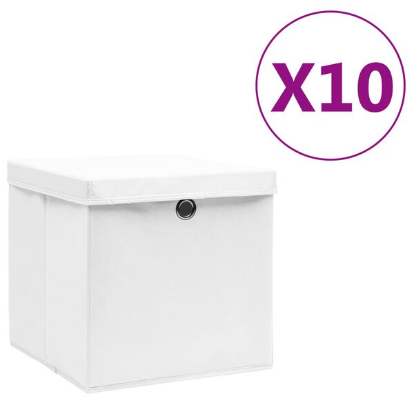 vidaXL Opbergboxen met deksel 10 st 28x28x28 cm wit