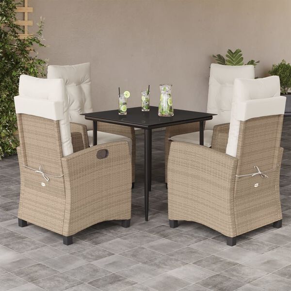 vidaXL 5-delige Tuinset met kussens poly rattan beige