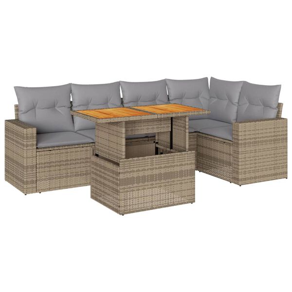 vidaXL 6-delige Loungeset met kussens poly rattan beige