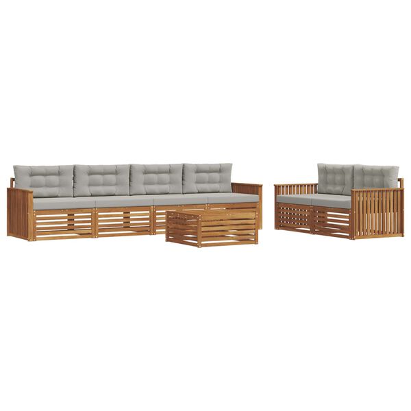 vidaXL Buiten bankenset met kussen 7 pcs Natuurlijk en Lichtgrijs