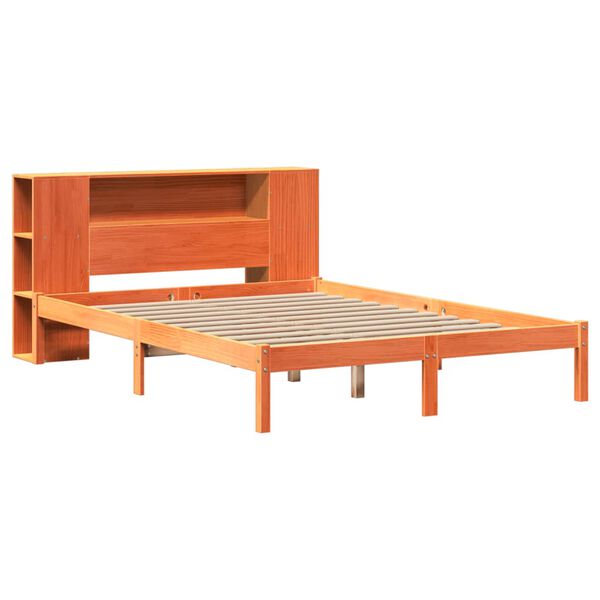 vidaXL Bed met boekenkast zonder matras grenenhout wasbruin 135x190 cm