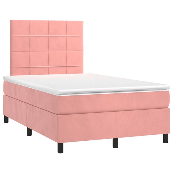 vidaXL Boxspring met matras en LED fluweel roze 120x190 cm