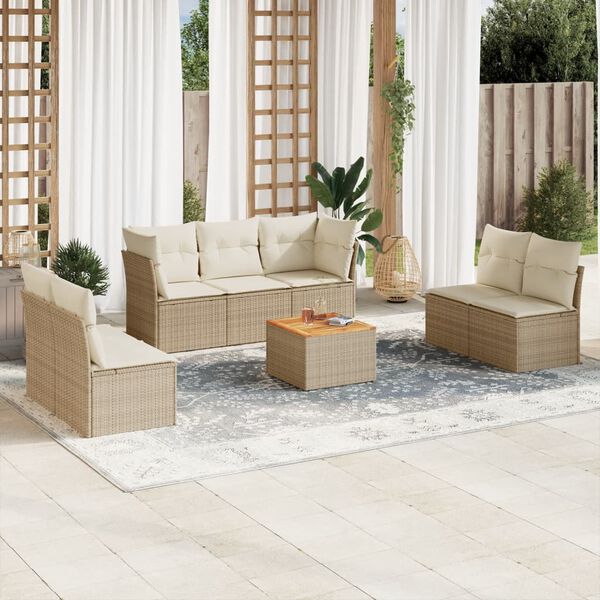 vidaXL 8-delige Loungeset met kussens poly rattan beige