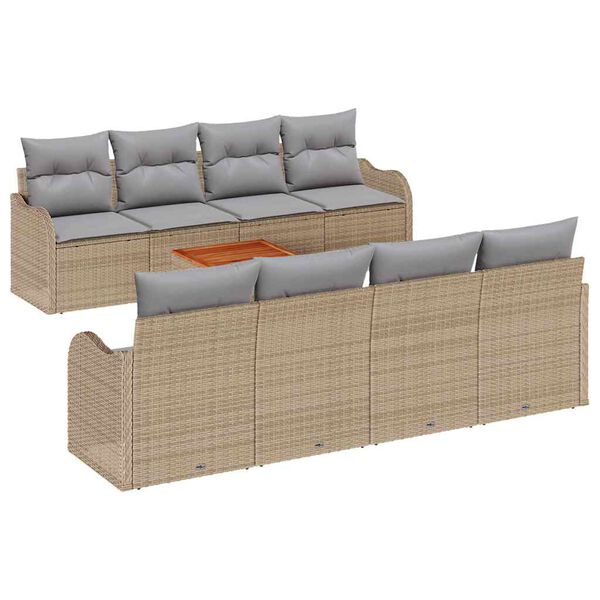 vidaXL Tuinbankenset met opslag 9 pcs Beige en Licht Grijs poly rattan