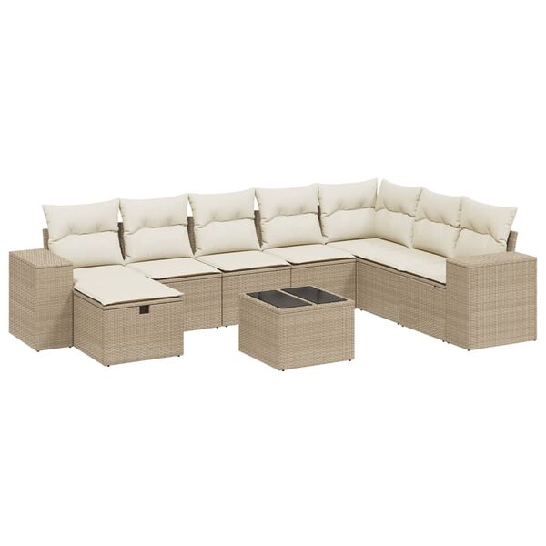 vidaXL 8-delige Loungeset met kussens poly rattan beige