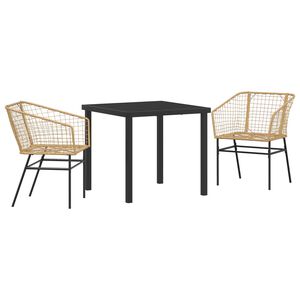 vidaXL Tuin eettafelset 3 pcs Bruin poly rattan