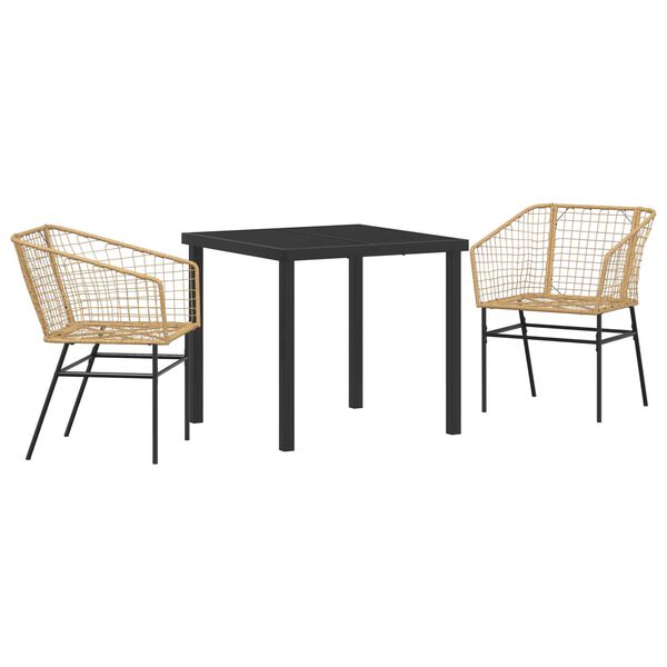 vidaXL Tuin eettafelset 3 pcs Bruin poly rattan