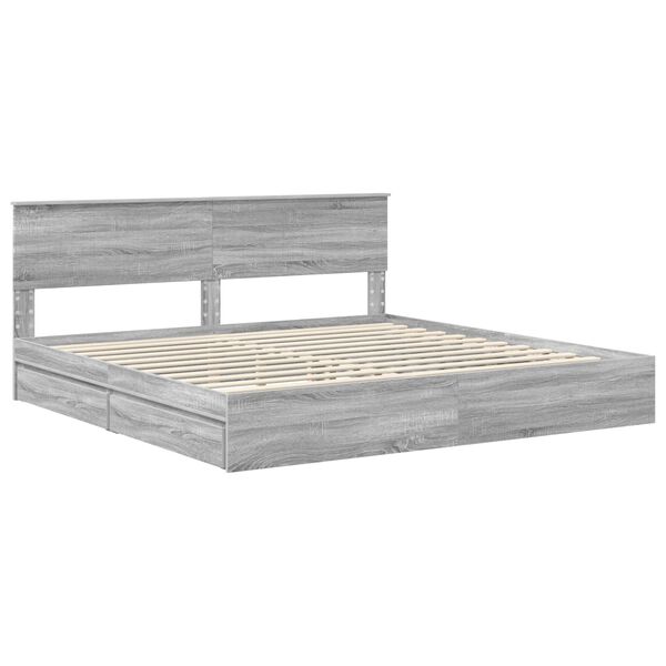 vidaXL Opslag bed met lade Grijs Sonoma 200 x 200 cm Bewerkt hout