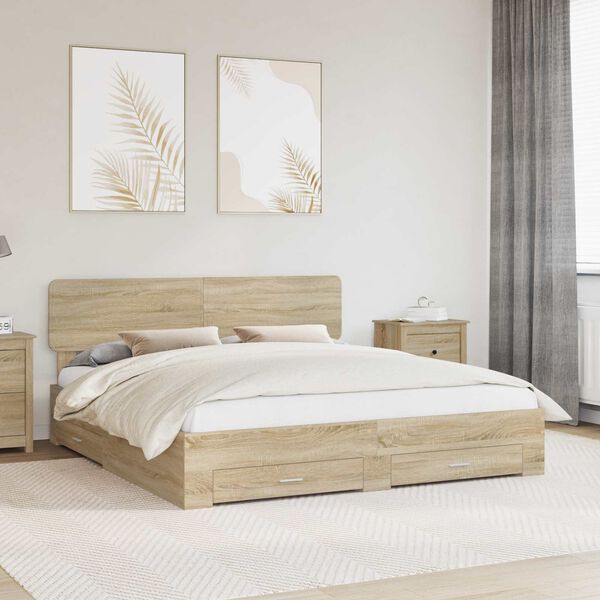 vidaXL Bedframe met hoofdeinde Sonoma Eiken 180 x 200 cm Bewerkt hout