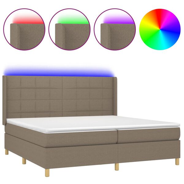 vidaXL Boxspring met matras en LED stof taupe 200x200 cm