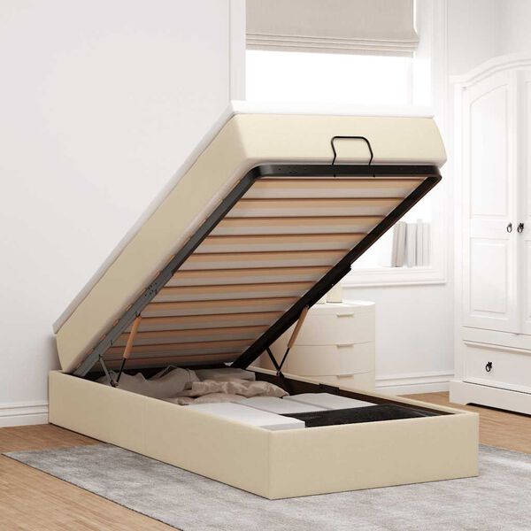 vidaXL Ottoman bed met matras 80x200cm stof cr&egrave;mekleurig