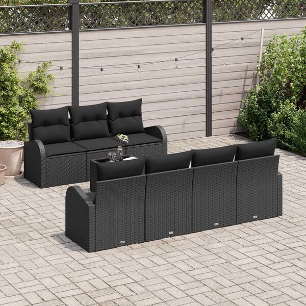 vidaXL Tuin Sofa Set met kussen 8 pcs Zwart Poly rattan, staal en glas