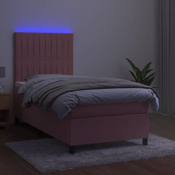 vidaXL Boxspring met matras en LED fluweel roze 80x200 cm