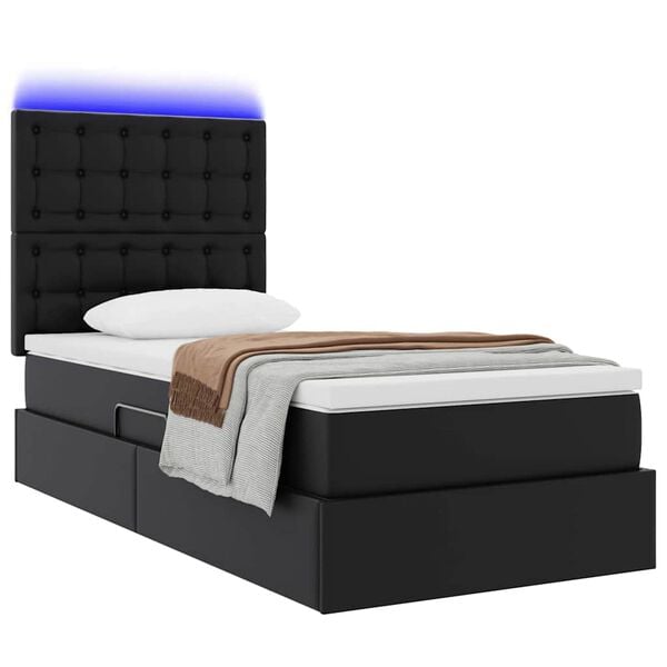 vidaXL Opbergbed met LED met matras met LED Zwart 90 x 190 cm Nep Leer