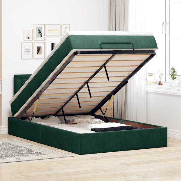 vidaXL Ottoman bed met matras en LED's 120x200cm fluweel donkergroen