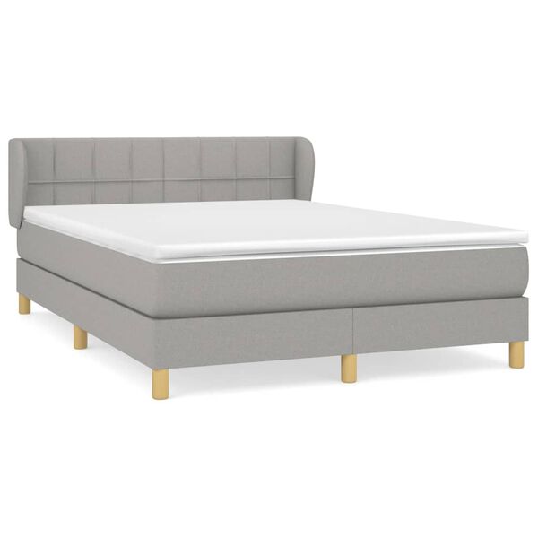 vidaXL Boxspring met matras stof lichtgrijs 140x190 cm