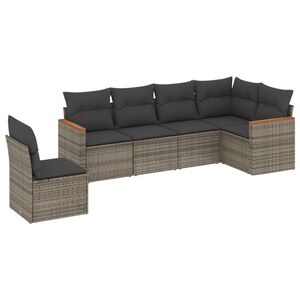 vidaXL 6-delige Loungeset met kussens poly rattan grijs