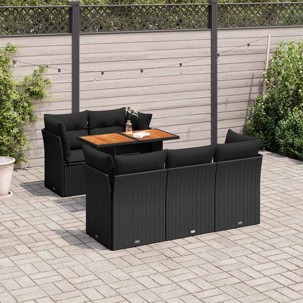 vidaXL 6-delige Loungeset met kussens poly rattan zwart