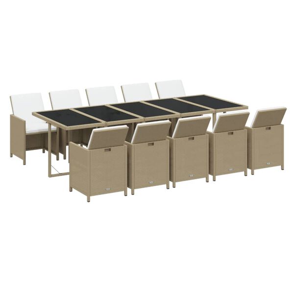 vidaXL 11-delige Tuinset met kussens poly rattan beige