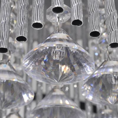 Plafondlamp met kristallen decoraties en aluminium strips
