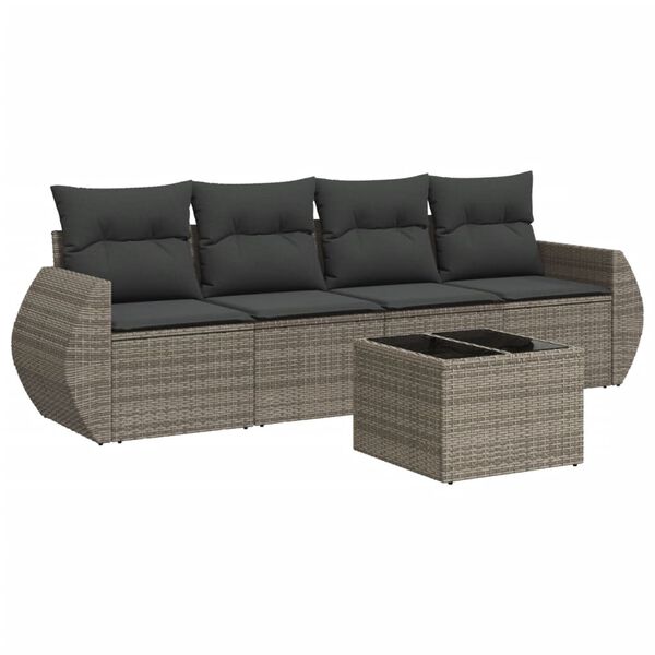 vidaXL 5-delige Loungeset met kussens poly rattan grijs