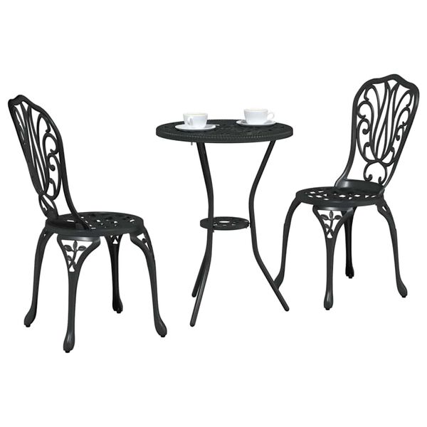 vidaXL Tuin Bistro Set 3 pcs Zwart Aluminium