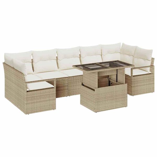vidaXL Tuin Sofa Set met opslag 8 pcs Beige Poly riet