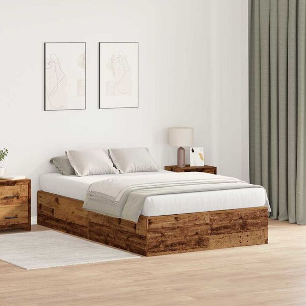 vidaXL Opbergbedframe met opslag Oud Hout 120 x 200 cm Bewerkt hout