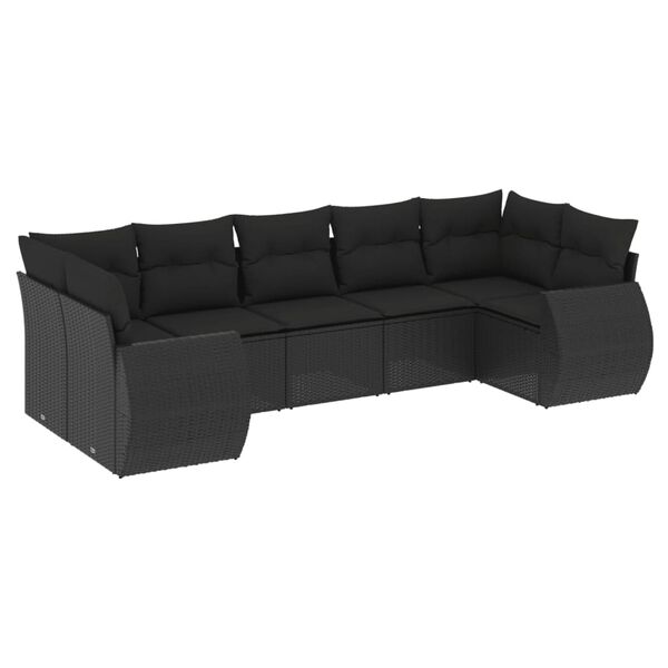 vidaXL 7-delige Loungeset met kussens poly rattan zwart