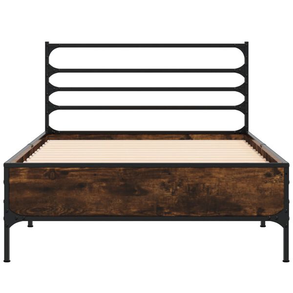 vidaXL Bedframe bewerkt hout en metaal gerookt eikenkleurig 90x190 cm