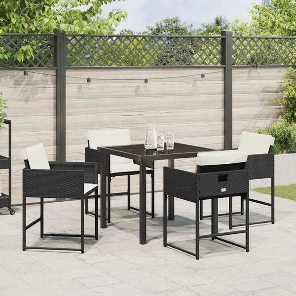 vidaXL Tuin eettafelset 5 pcs Zwart poly rattan