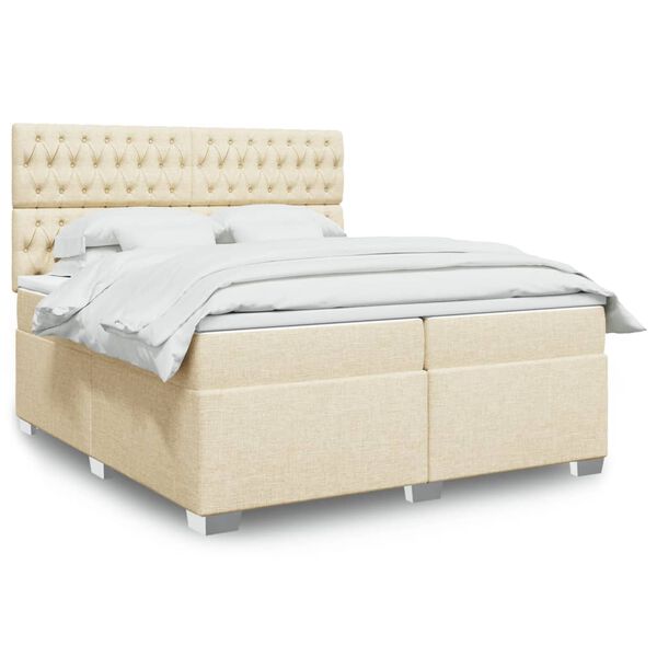 vidaXL Boxspring met matras stof cr&egrave;mekleurig 200x200 cm
