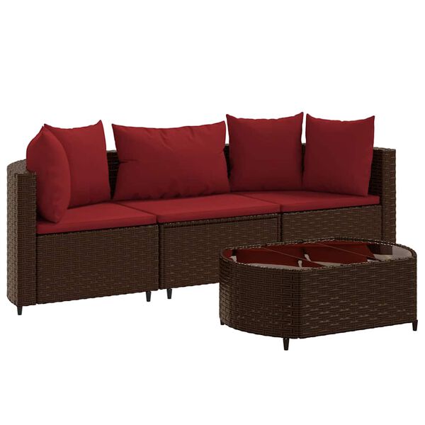 vidaXL 4-delige Loungeset met kussens poly rattan bruin