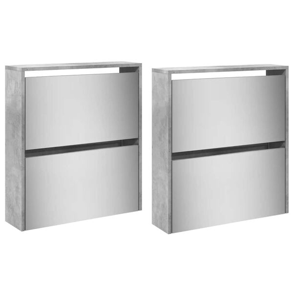 vidaXL Schoenenkast met spiegel 4-laags 63x17x134 cm betongrijs