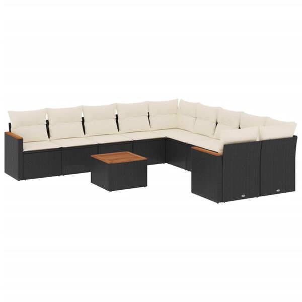 vidaXL 11-delige Loungeset met kussens poly rattan zwart