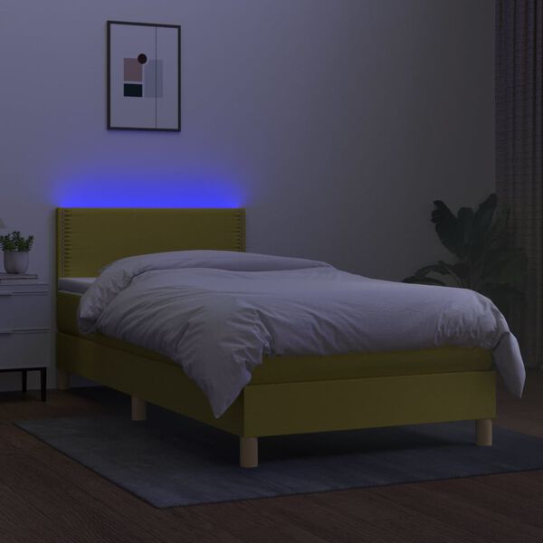 vidaXL Boxspring met matras en LED stof groen 90x200 cm